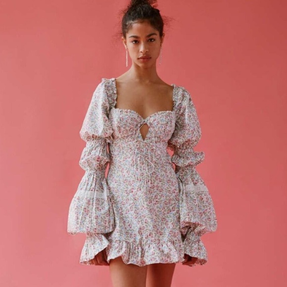 For Love and Lemons Lucca Mini Dress White Floral Lace Poplin Long Sleeve Medium - Picture 6 of 16